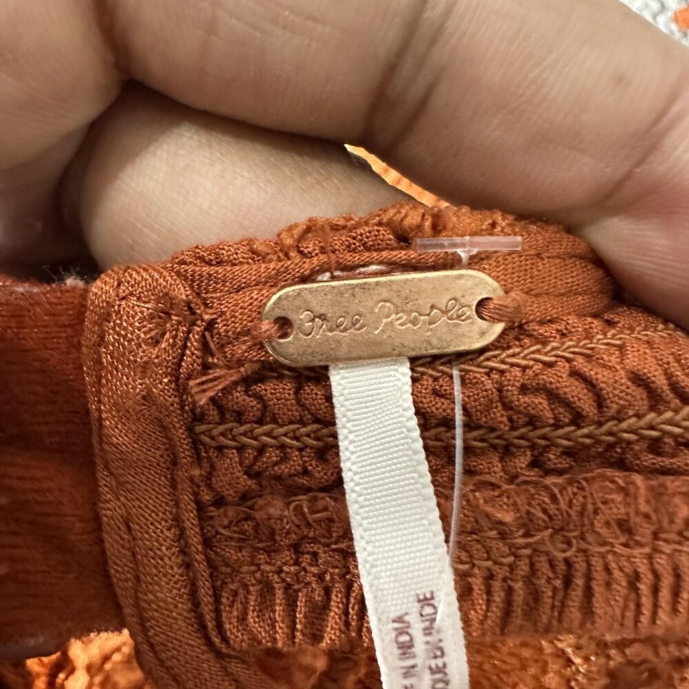Free People Top Womens Small Rust Brown Crochet Lace Halter Crop Festival Boho - Picture 6 of 8